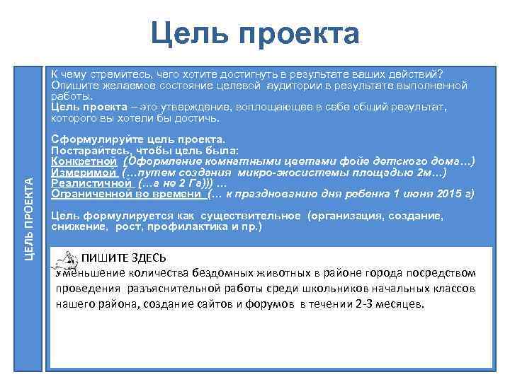 Этот продукт поможет достичь цель проекта так как примеры предложений