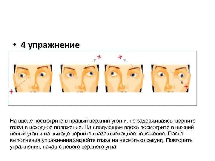  • 4 упражнение На вдохе посмотрите в правый верхний угол и, не задерживаясь,