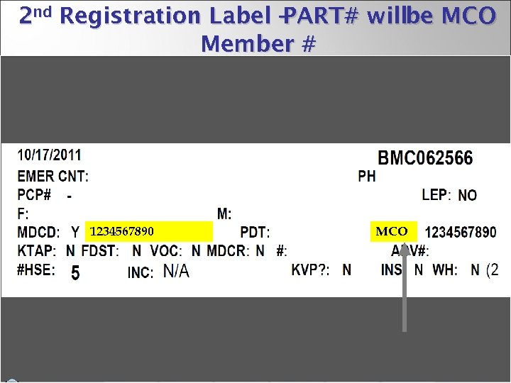 2 nd Registration Label – PART# willbe MCO Member # 1234567890 MCO 18 