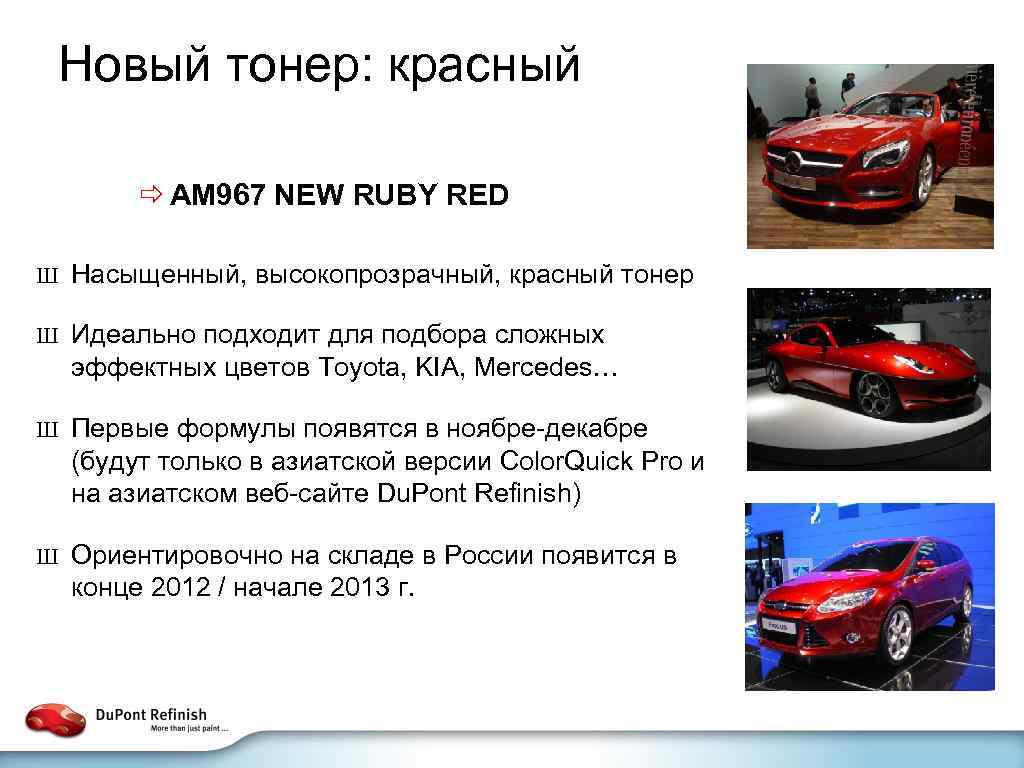 Новый тонер: красный ð AM 967 NEW RUBY RED Ш Насыщенный, высокопрозрачный, красный тонер