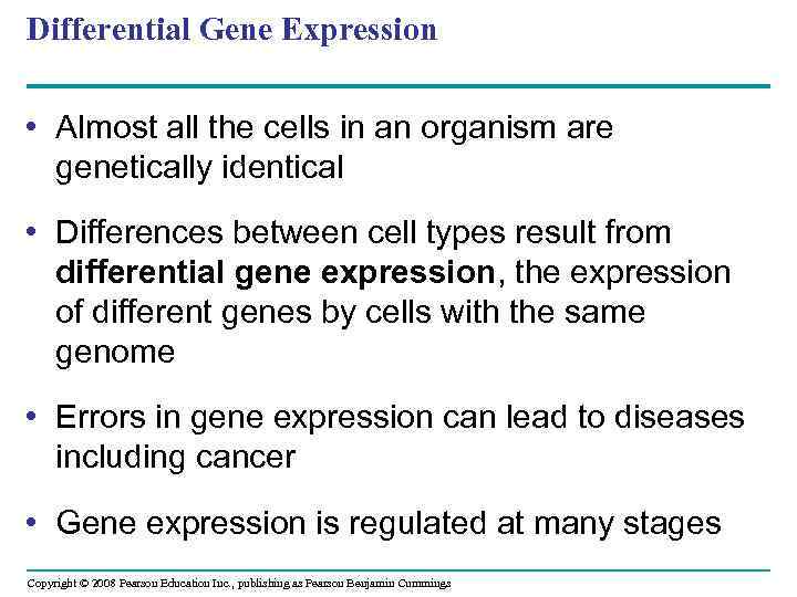 Differential Gene Expression • Almost all the cells in an organism are genetically identical