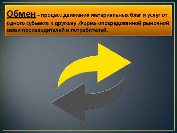 Обмен – процесс движения материальных благ и услуг от одного субъекта к другому. Форма