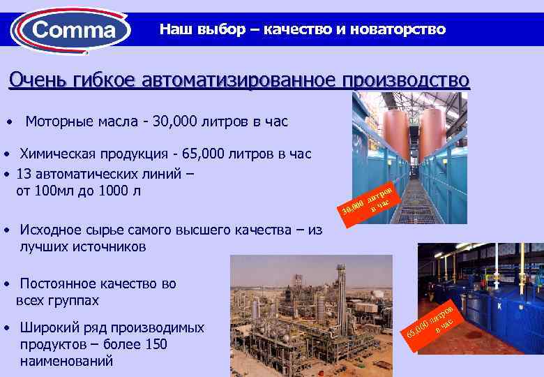 Наш выбор – качество и новаторство Очень гибкое автоматизированное производство • Моторные масла -