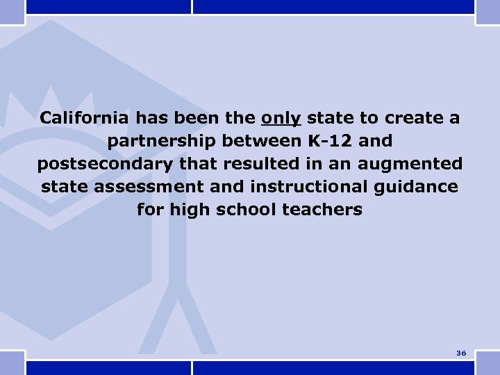 California has been the only state to create a partnership between K-12 and postsecondary