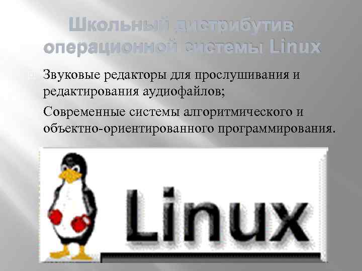 Школьный дистрибутив операционной системы Linux Звуковые редакторы для прослушивания и редактирования аудиофайлов; Современные системы