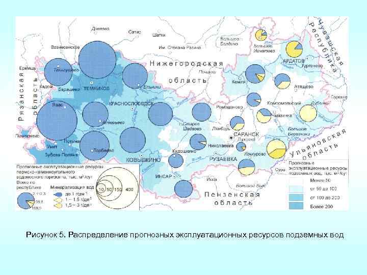 Рисунок 5. Распределение прогнозных эксплуатационных ресурсов подземных вод 