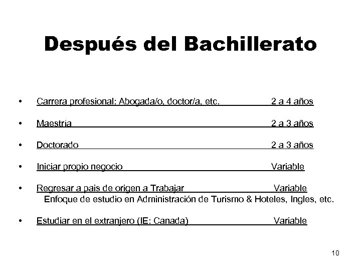 Después del Bachillerato • Carrera profesional: Abogada/o, doctor/a, etc. 2 a 4 años •