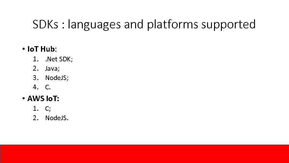 SDKs : languages and platforms supported • Io. T Hub: 1. 2. 3. 4.