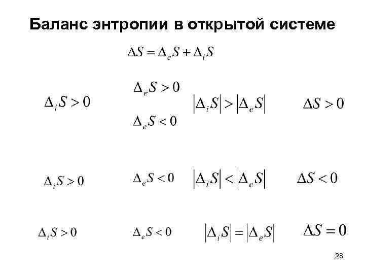 Баланс энтропии в открытой системе 28 