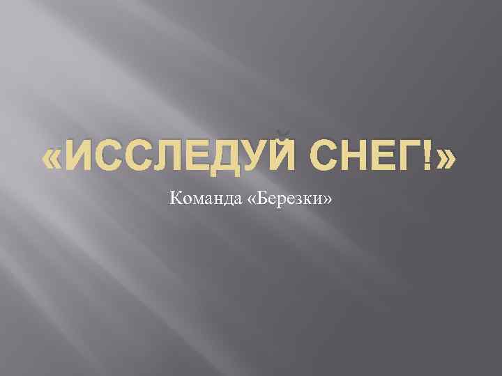  «ИССЛЕДУЙ СНЕГ!» Команда «Березки» 