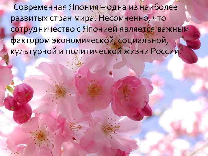  Современная Япония – одна из наиболее развитых стран мира. Несомненно, что сотрудничество с