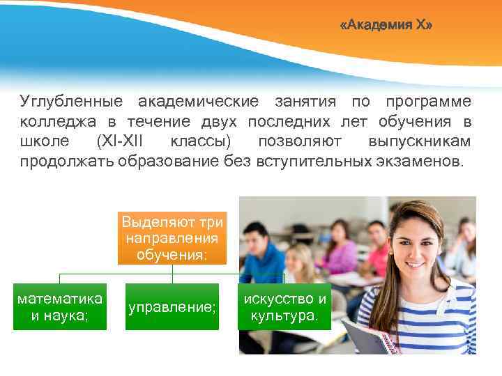  «Академия Х» Углубленные академические занятия по программе колледжа в течение двух последних лет