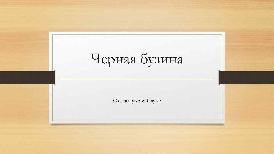 Черная бузина Оспанкулова Сауле 