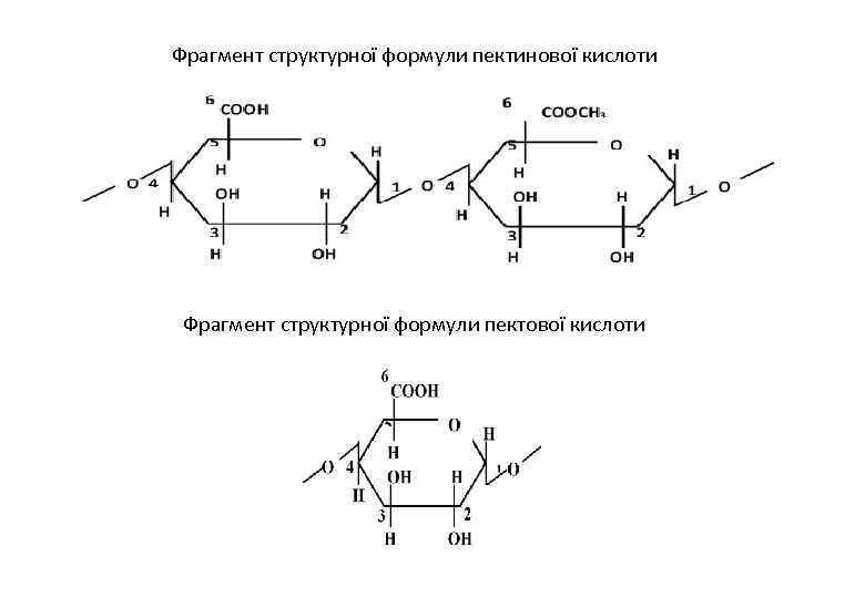 Фрагмент структурної формули пектинової кислоти Фрагмент структурної формули пектової кислоти 