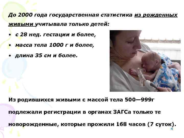 До 2000 года государственная статистика из рожденных живыми учитывала только детей: • с 28