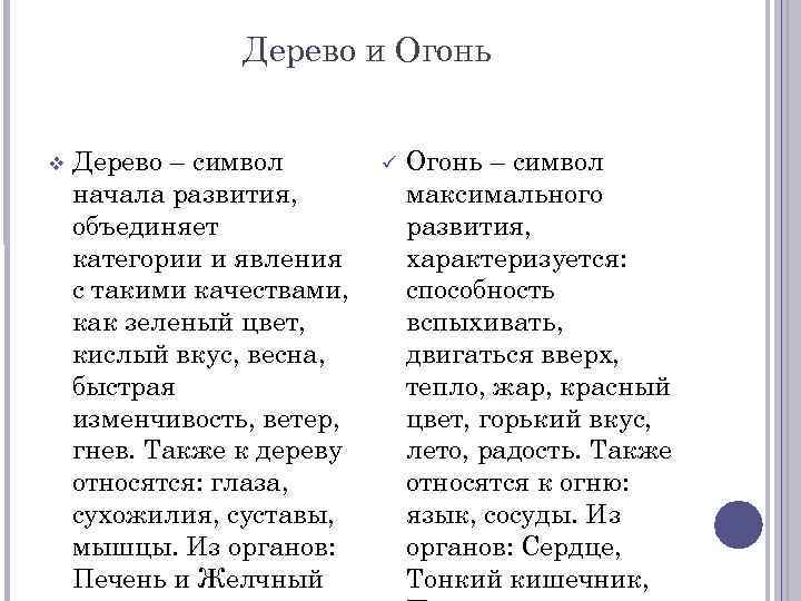 Дерево и Огонь v Дерево – символ начала развития, объединяет категории и явления с