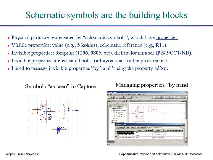Schematic symbols are the building blocks Physical parts are represented by “schematic symbols”, which