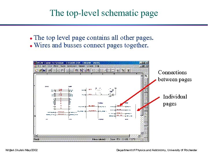 The top-level schematic page The top level page contains all other pages. Wires and