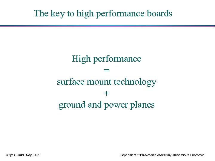 The key to high performance boards High performance = surface mount technology + ground