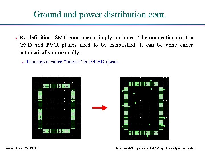 Ground and power distribution cont. · By definition, SMT components imply no holes. The