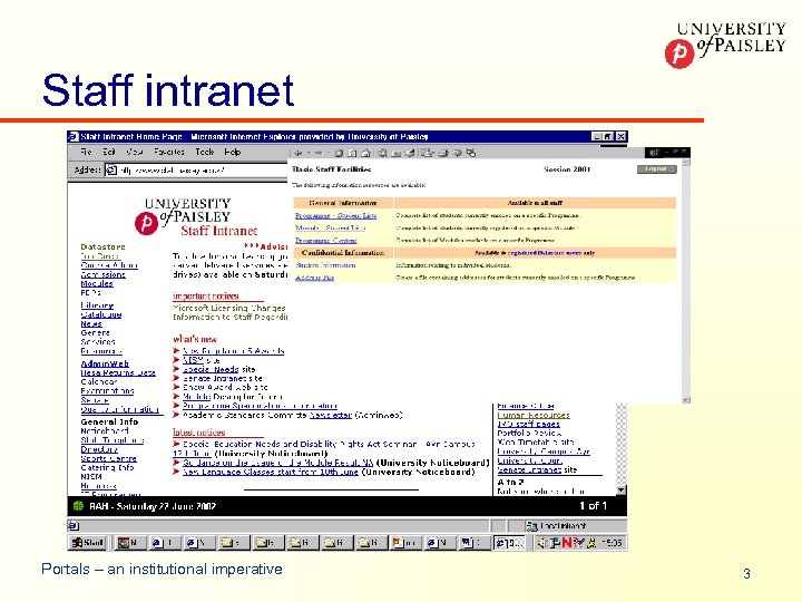 Staff intranet Portals – an institutional imperative 3 