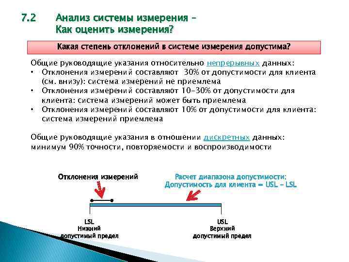 7. 2 Анализ системы измерения – Как оценить измерения? Какая степень отклонений в системе