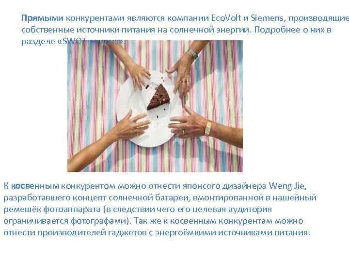 Прямыми конкурентами являются компании Eco. Volt и Siemens, производящие собственные источники питания на солнечной