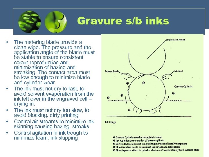 Gravure s/b inks • • • The metering blade provide a clean wipe. The