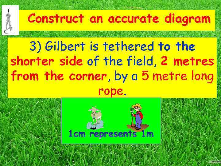 Construct an accurate diagram 3) Gilbert is tethered to the shorter side of the