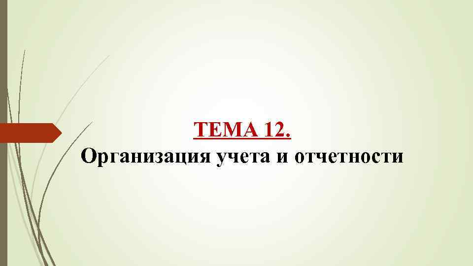 ТЕМА 12. Организация учета и отчетности 