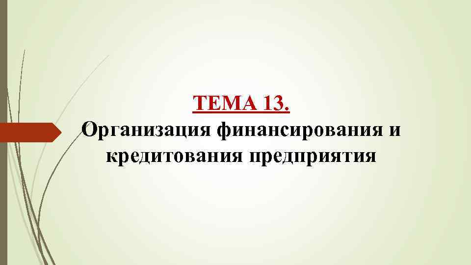 ТЕМА 13. Организация финансирования и кредитования предприятия 