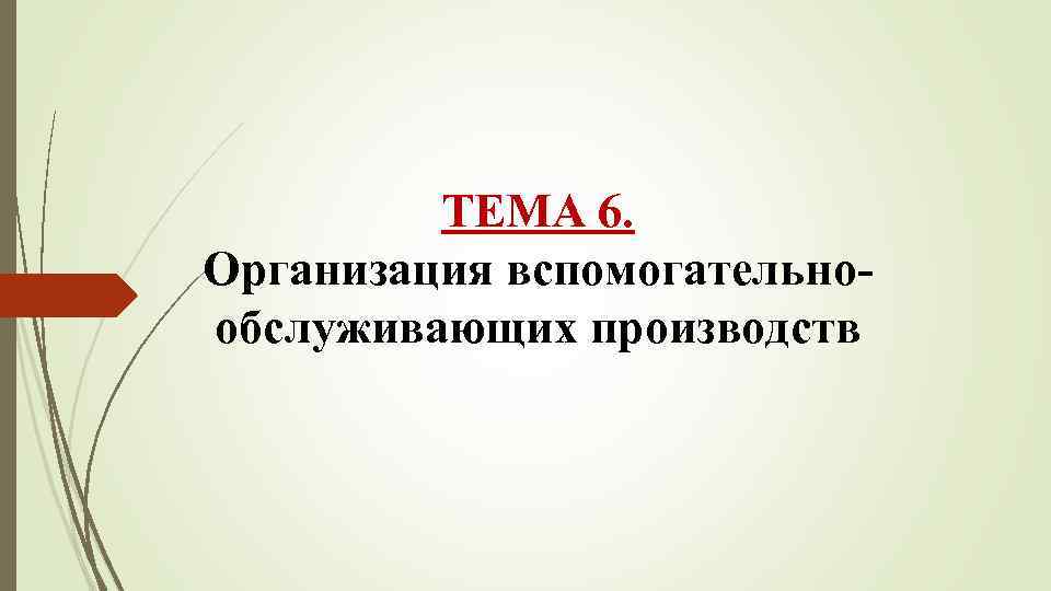 ТЕМА 6. Организация вспомогательнообслуживающих производств 