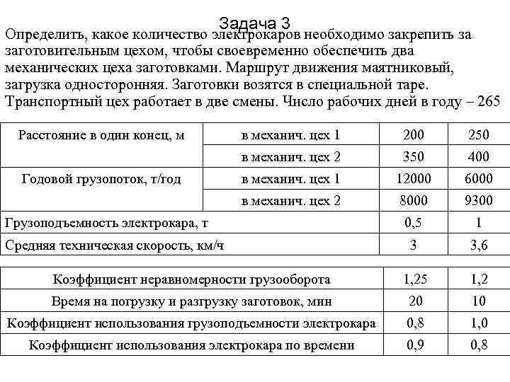 Задача 3 Определить, какое количество электрокаров необходимо закрепить за заготовительным цехом, чтобы своевременно обеспечить