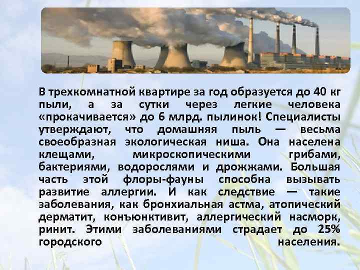 В трехкомнатной квартире за год образуется до 40 кг пыли, а за сутки через