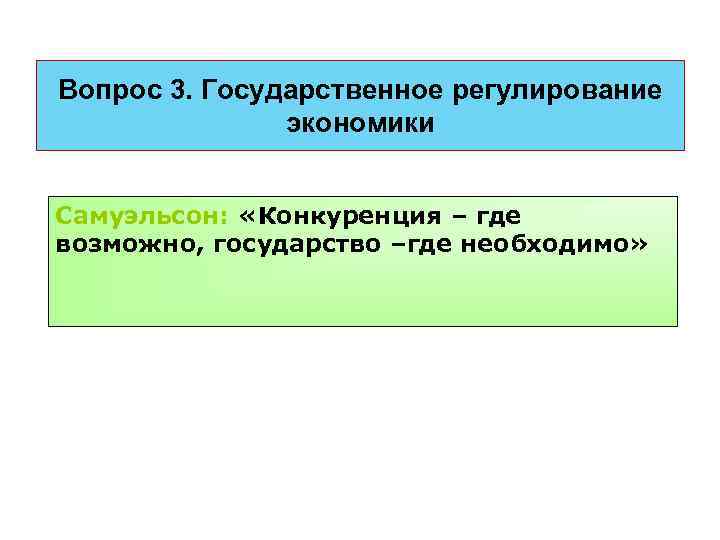 Вопрос 3. Государственное регулирование экономики Самуэльсон: «Конкуренция – где возможно, государство –где необходимо» 