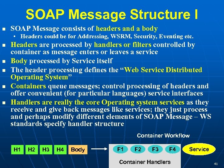 SOAP Message Structure I SOAP Message consists of headers and a body • Headers