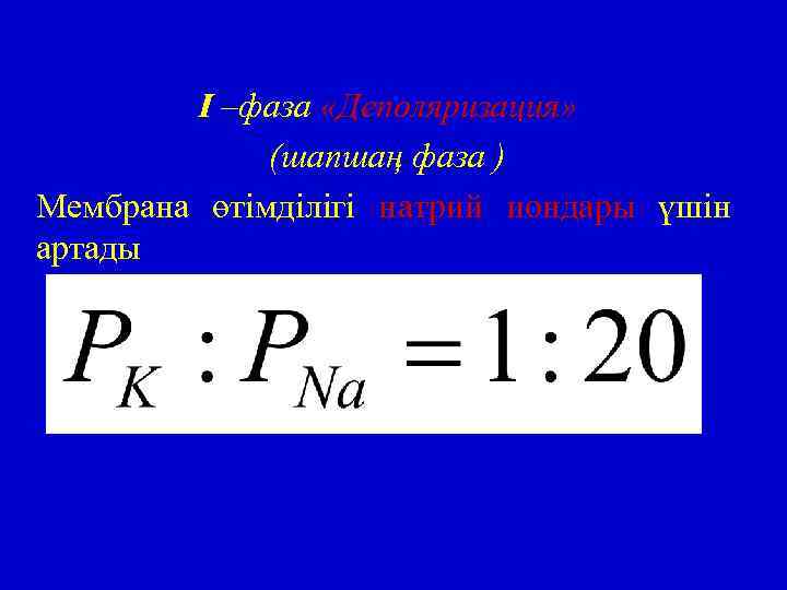 I –фаза «Деполяризация» (шапшаң фаза ) Мембрана өтімділігі натрий иондары үшін артады 