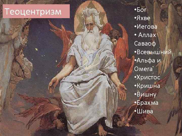 Теоцентризм • Бог • Яхве • Иегова • Аллах Саваоф • Всевышний • Альфа