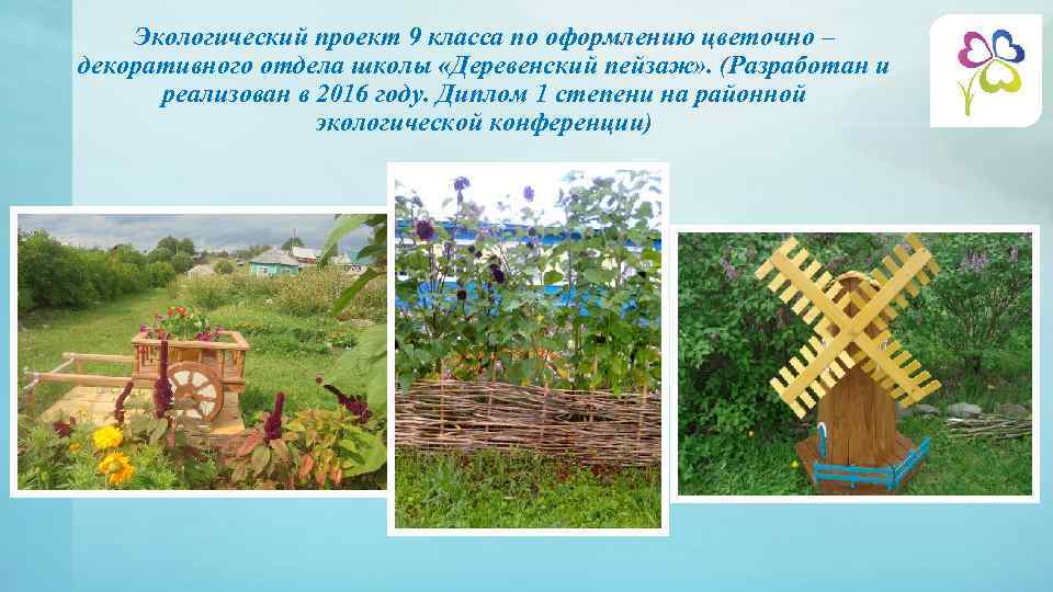 Экологический проект 9 класса по оформлению цветочно – декоративного отдела школы «Деревенский пейзаж» .