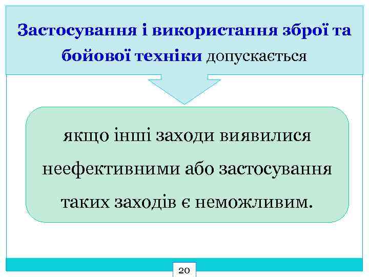 Застосування і використання зброї та бойової техніки допускається якщо інші заходи виявилися неефективними або