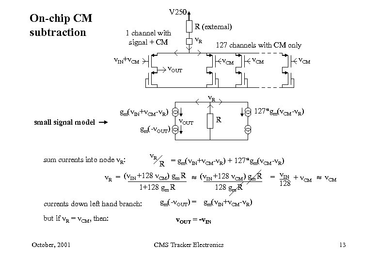 V 250 On-chip CM subtraction R (external) 1 channel with signal + CM v.