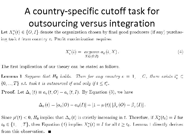 A country-specific cutoff task for outsourcing versus integration 