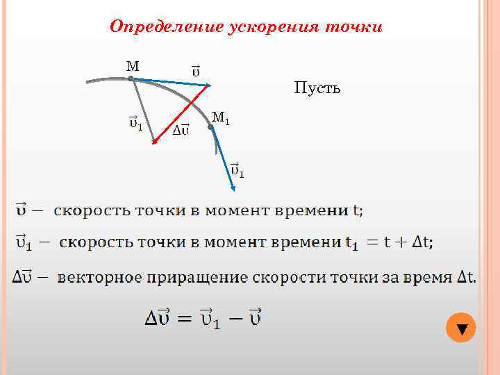 Определение ускорения точки М Пусть М 1 ▼ 