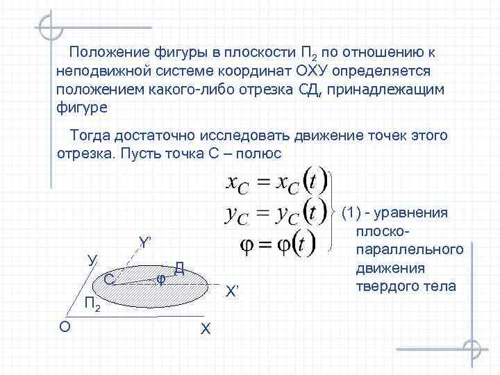 Положение фигуры в плоскости П 2 по отношению к неподвижной системе координат ОХУ определяется