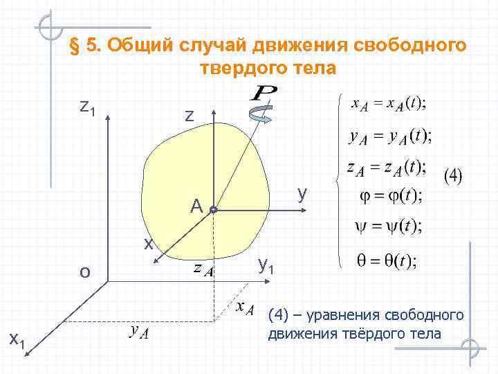 § 5. Общий случай движения свободного твердого тела z 1 z y А x