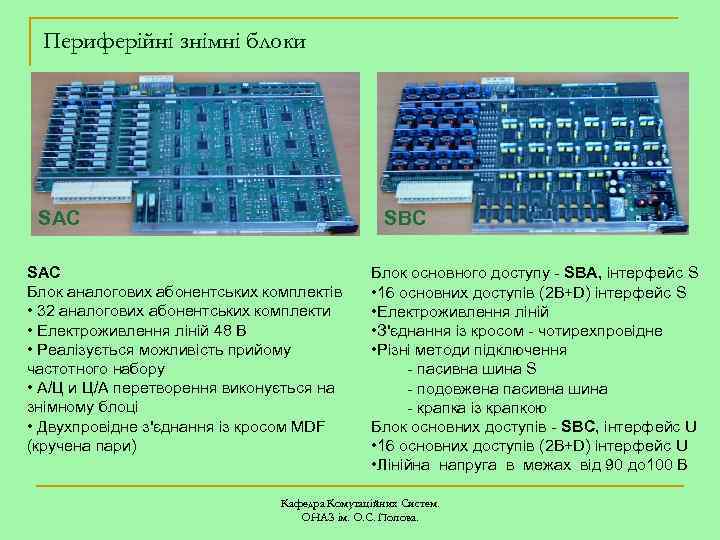Периферійні знімні блоки SAC SBC SAC Блок аналогових абонентських комплектів • 32 аналогових абонентських