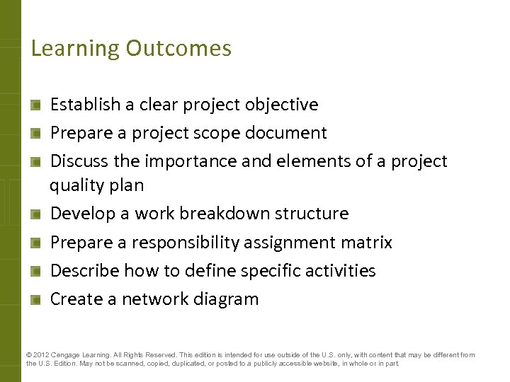 Learning Outcomes Establish a clear project objective Prepare a project scope document Discuss the