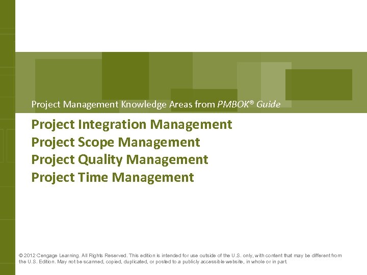 Project Management Knowledge Areas from PMBOK® Guide Project Integration Management Project Scope Management Project