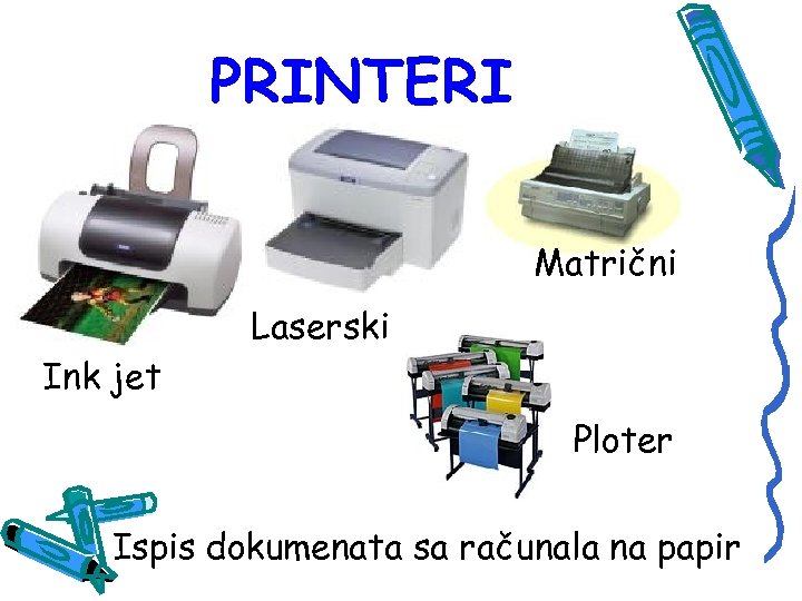 PRINTERI Matrični Laserski Ink jet Ploter Ispis dokumenata sa računala na papir 