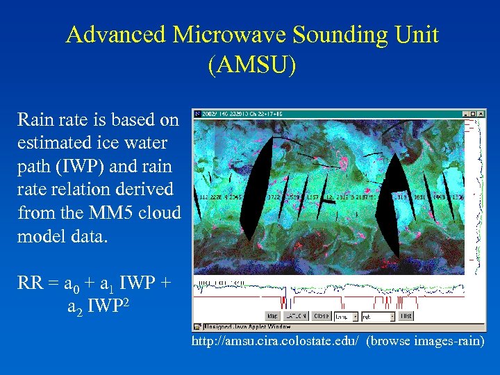 Advanced Microwave Sounding Unit (AMSU) Rain rate is based on estimated ice water path